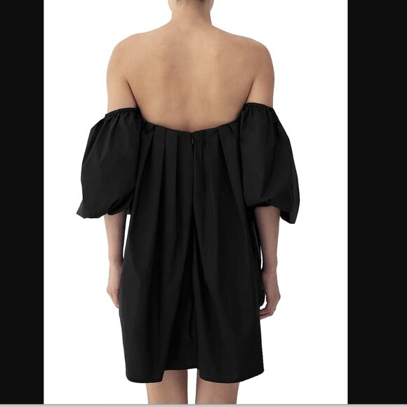 -NWT- BIRD & KNOLL PARKER COTTON POPLIN OFF-THE-SHOUDER DRESS IN BLACK SZ M - Picture 2 of 4